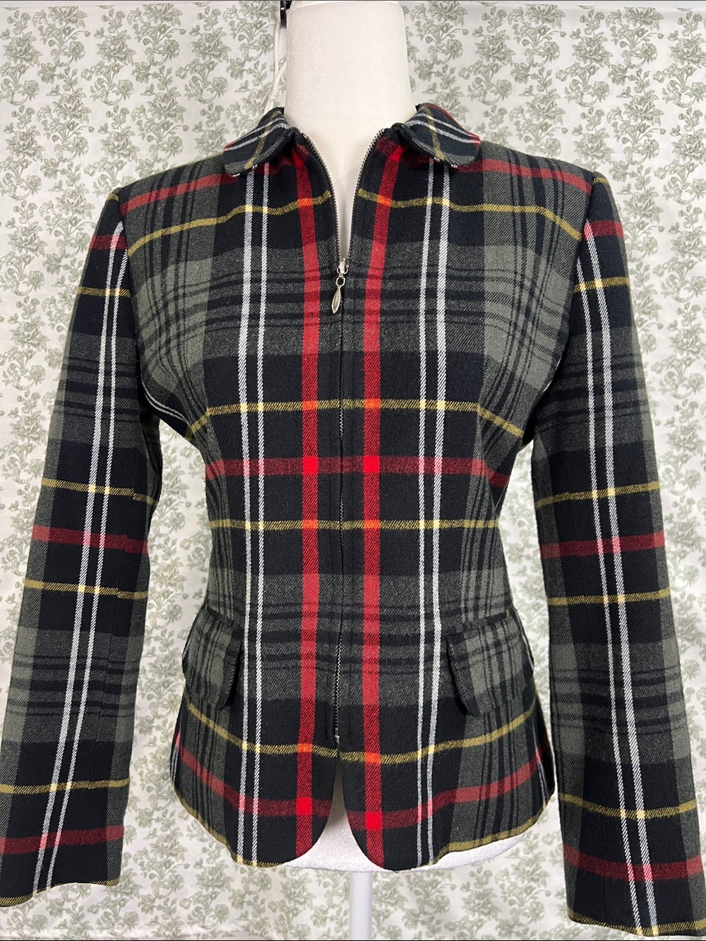 Villager by Liz Claiborne Vintage Plaid Full Zip Jacket Wool Blend Size 6